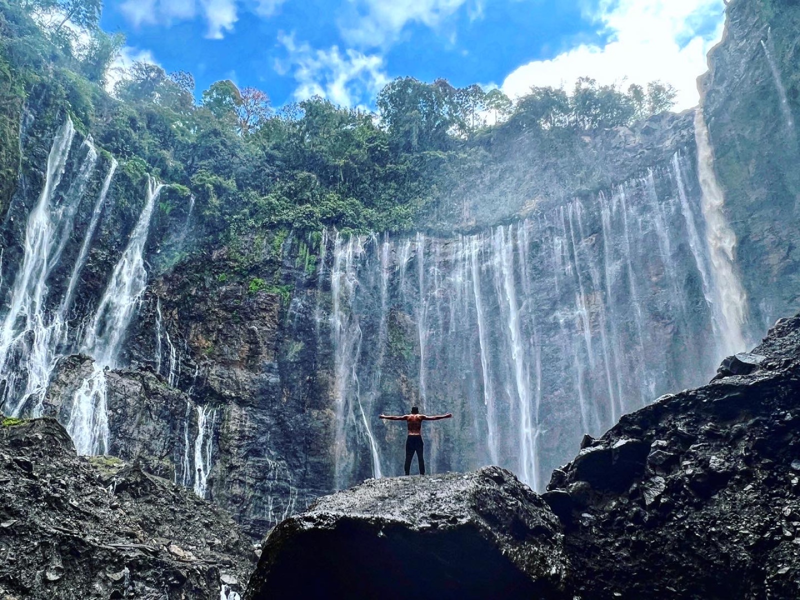 Tumpak Sewu Waterfalls from the bottom