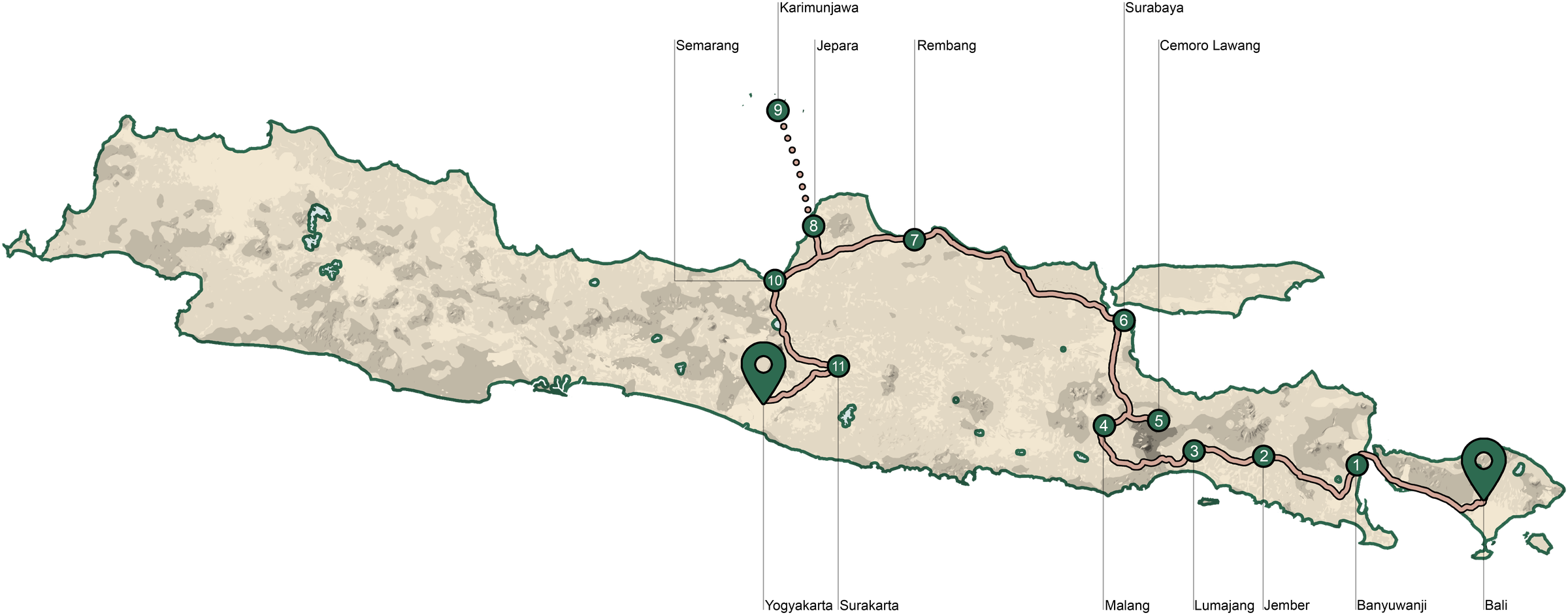 East Java Trip map